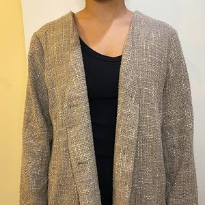 PROLOGUE beige tweed knee high coat with buttons